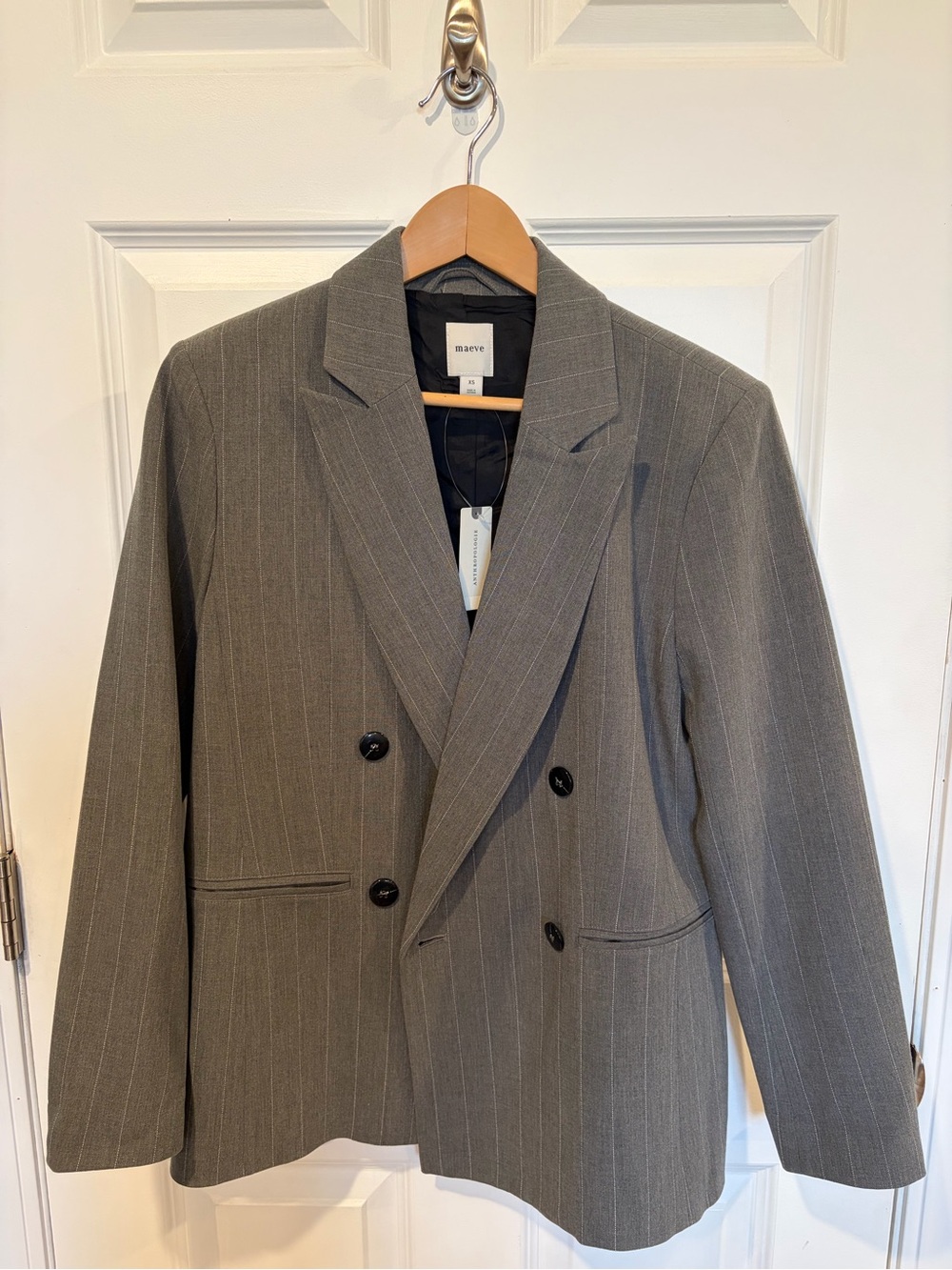 Maeve Gray Pinstripe Double-Breasted Blazer